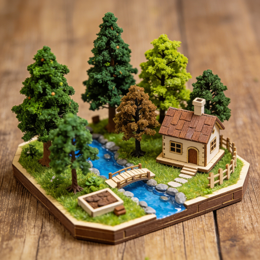 Forest Cabin & Stream Bridge DIY Miniature Landscape