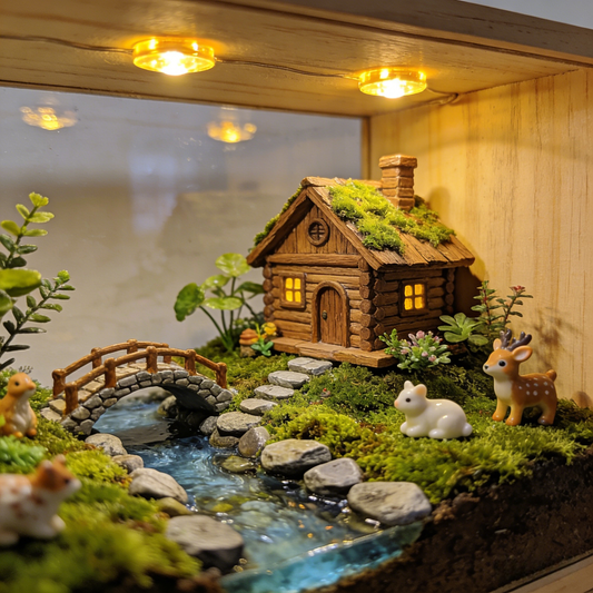 Woodland Cabin & Stream DIY Miniature with Lights
