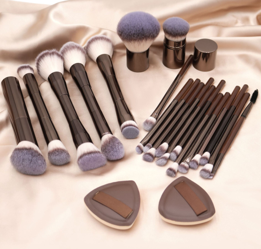 Brown Aluminum Tube Makeup Brush Set