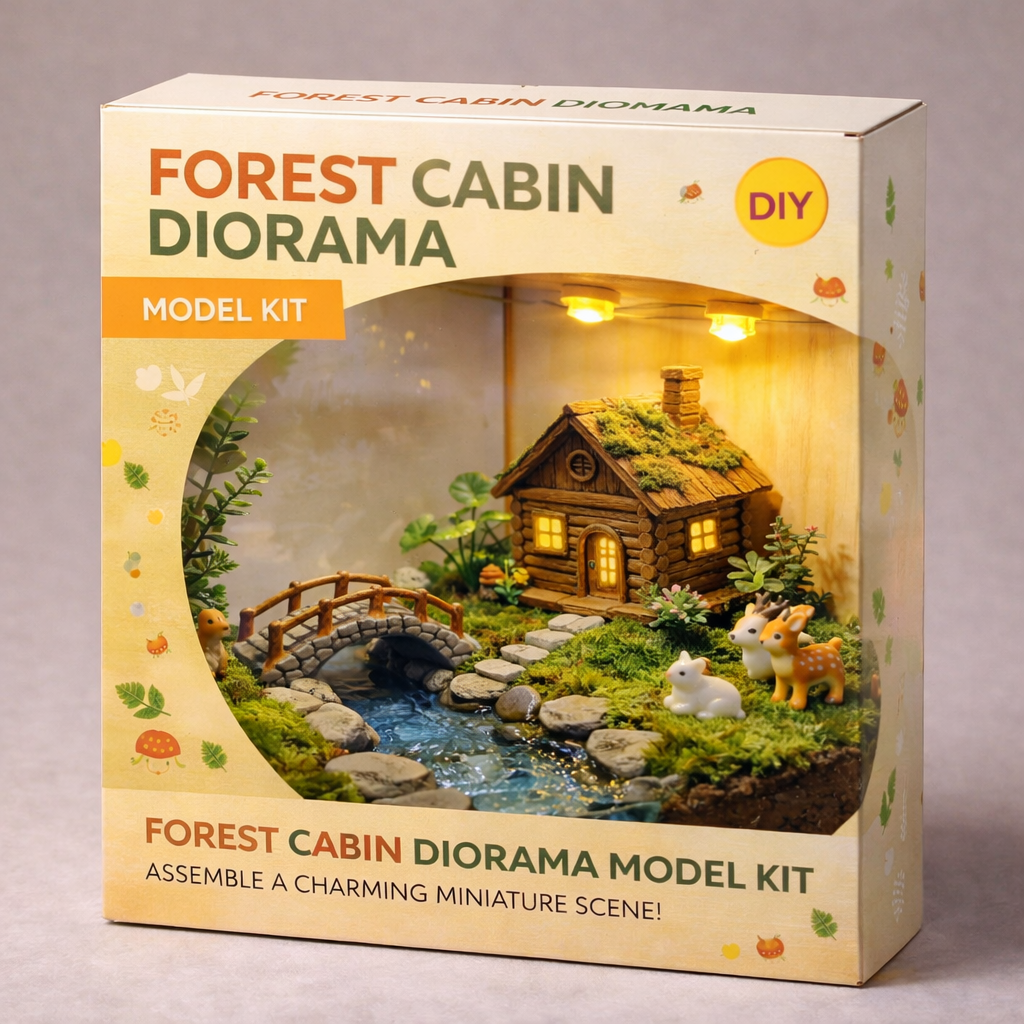 Woodland Cabin & Stream DIY Miniature with Lights